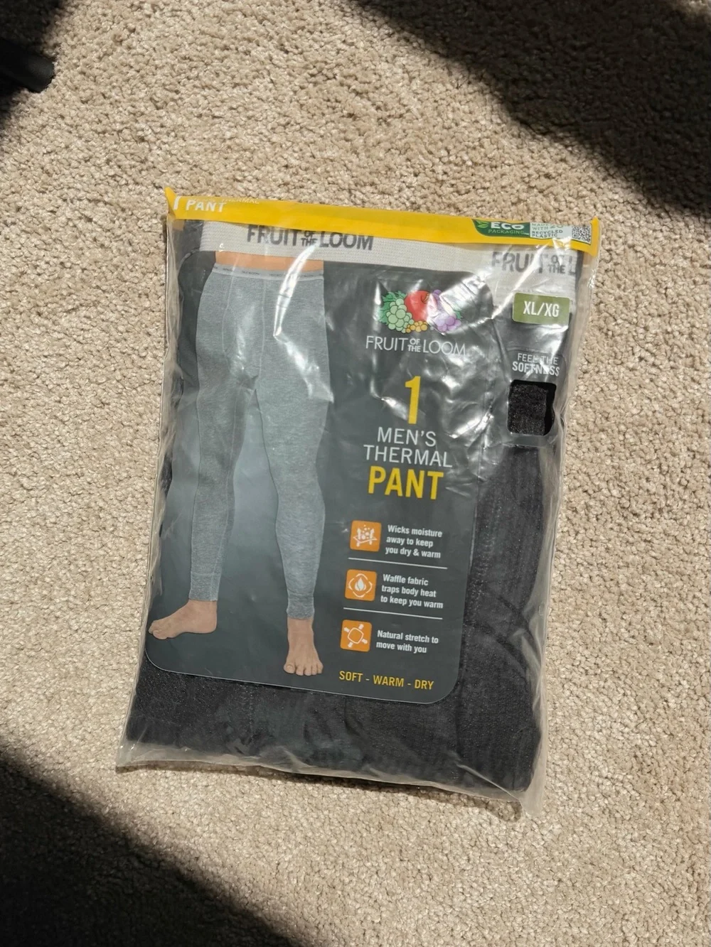 Fruit of the Loom Men's Thermal Pant - Black and Gray